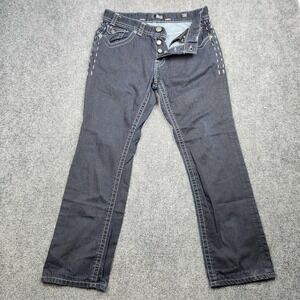 MEK Boston Straight Jeans Mens 33x34 Dark Wash Blue Embroidered Button Fly Denim